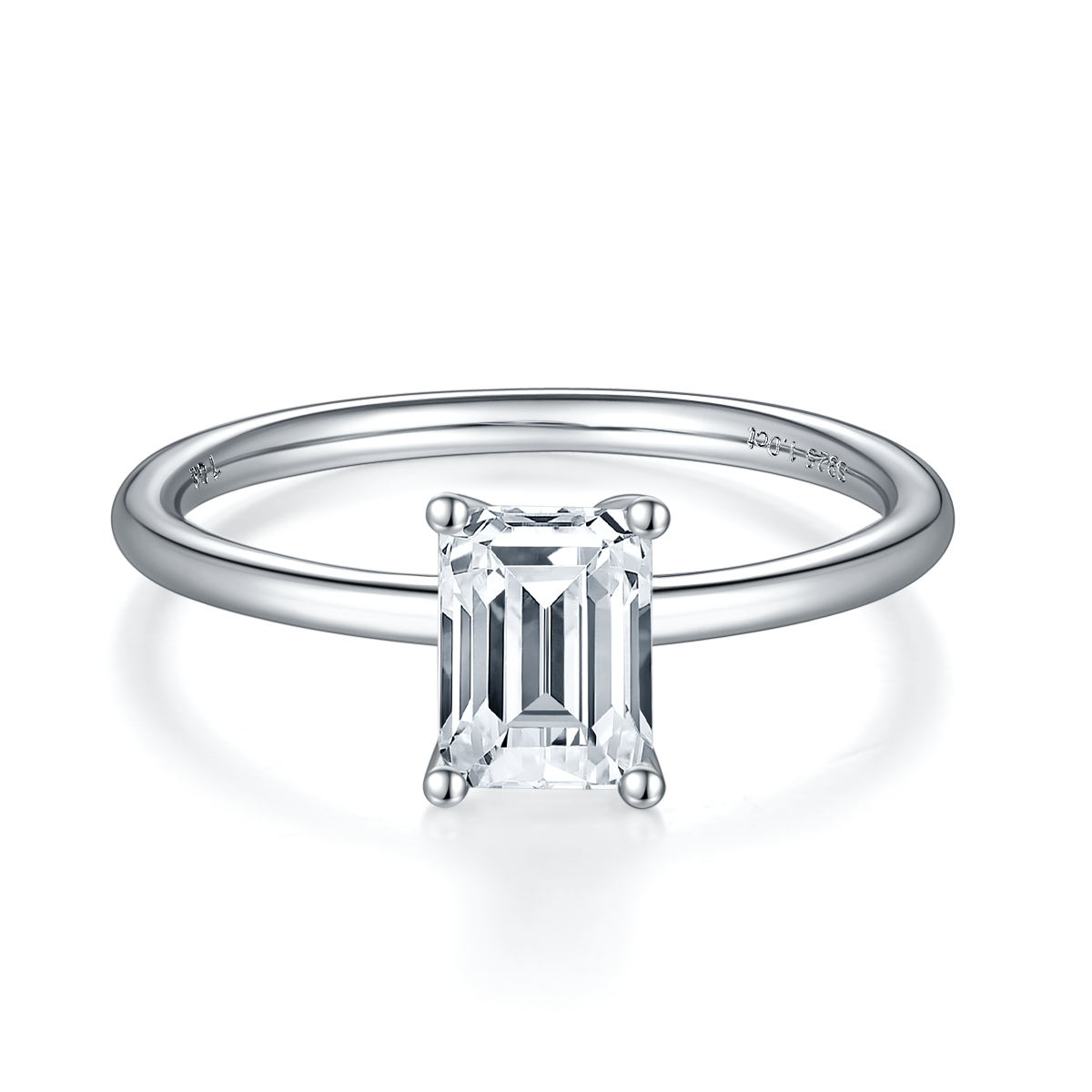 Classic rectangular S925 silver plated white gold moissanite diamond women's ring 1.0 carat D-grade